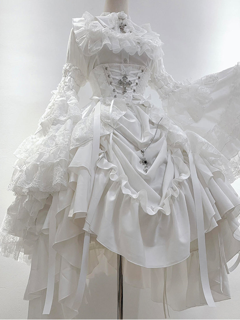 Goth Lolita White Dramatic Ruffled Lolita Ball Gown Dress for Halloween