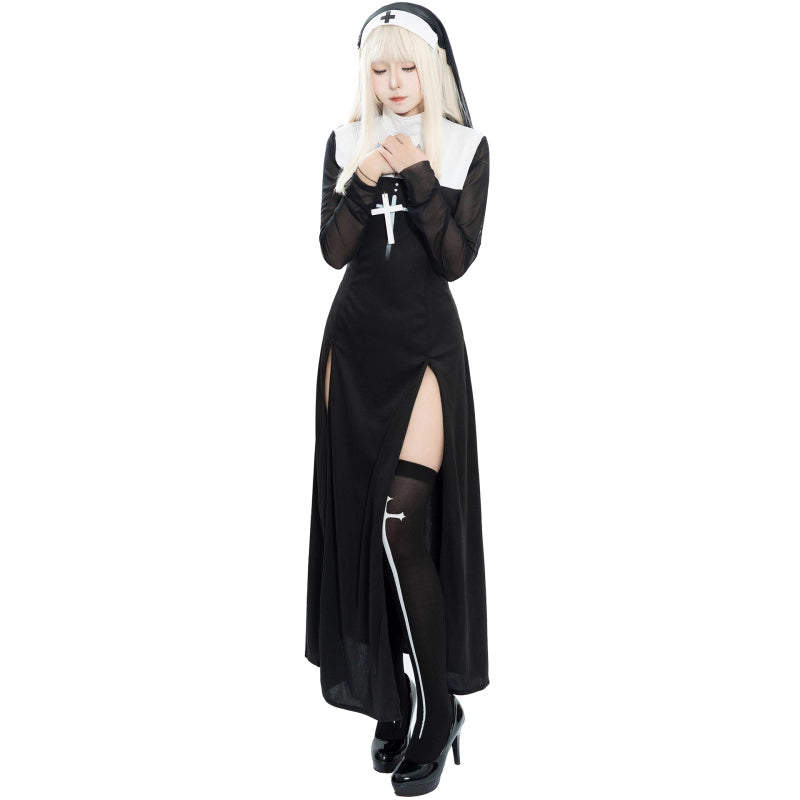 Gothic Lolita Nun Costume Maria Performance Outfit for Halloween Cosplay