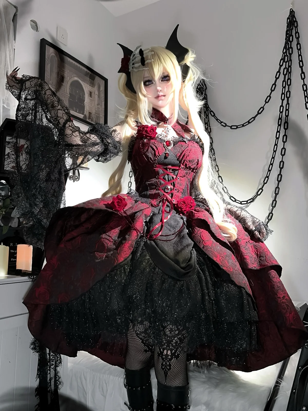Gothic Lolita Rose Jacquard Gorgeous Dress Vampire 3 Colors for Halloween