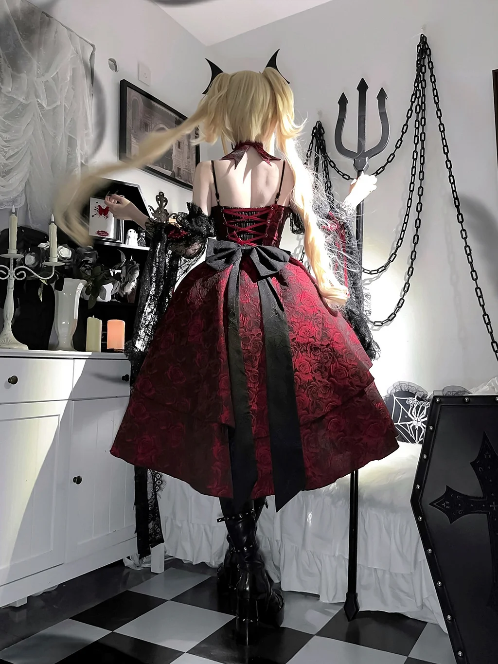Gothic Lolita Rose Jacquard Gorgeous Dress Vampire 3 Colors for Halloween