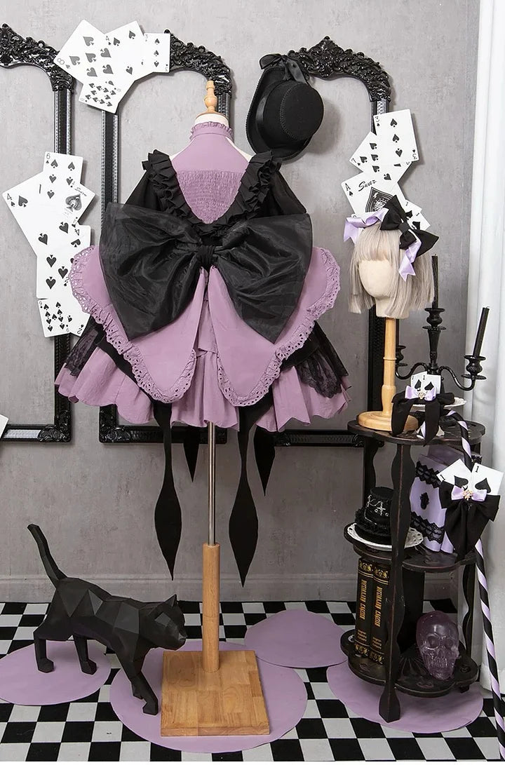 Gothic Lolita Spade Magic Cute Purple Dress with Bow Tail for Halloween