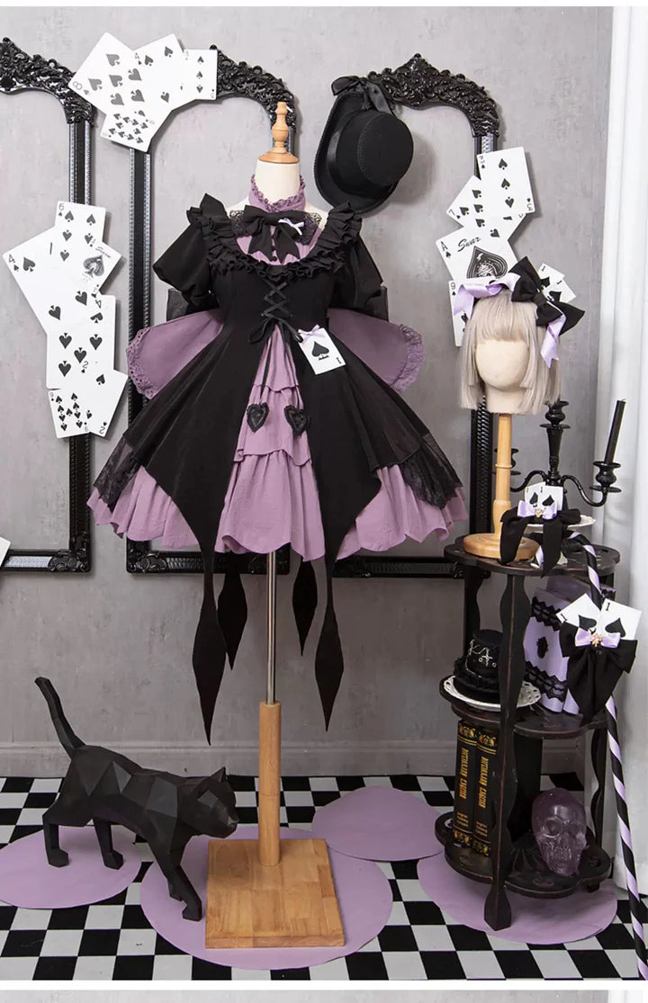 Gothic Lolita Spade Magic Cute Purple Dress with Bow Tail for Halloween