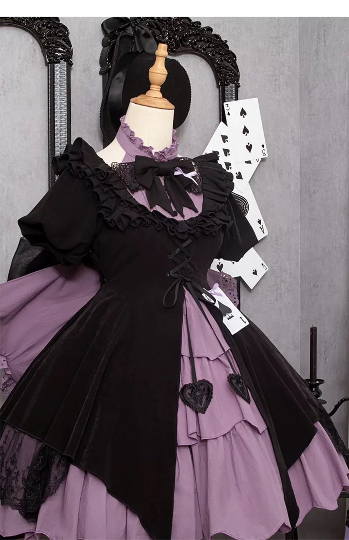 Gothic Lolita Spade Magic Cute Purple Dress with Bow Tail for Halloween