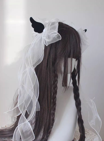 Hair Accessories Gothic Black Angel Wings Ribbon Bow Subculture Y2K Hairclip 2 Colors