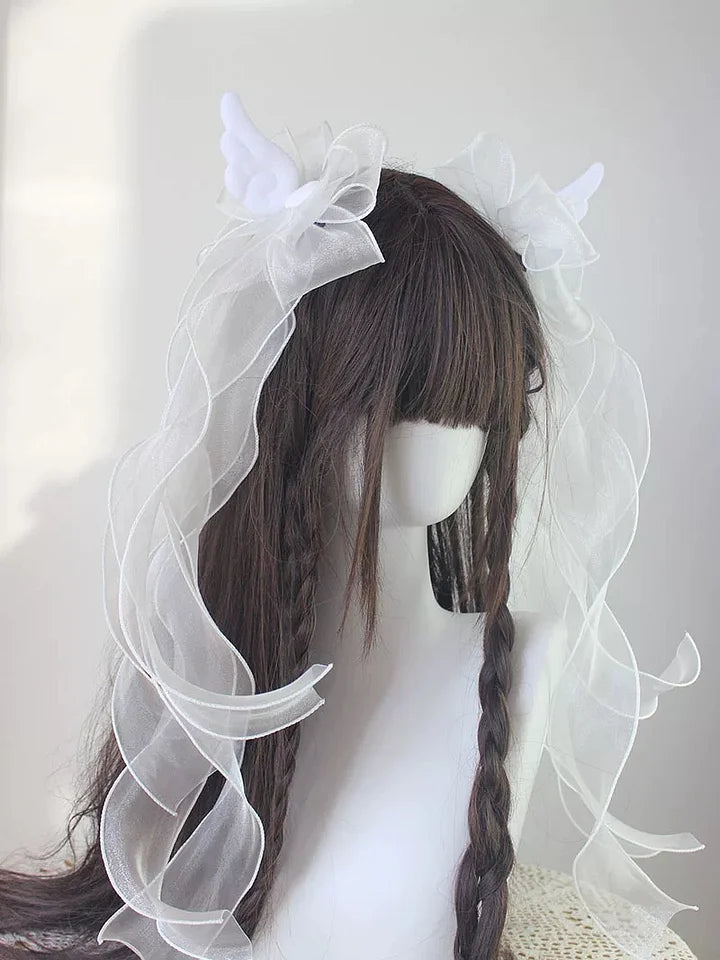 Hair Accessories Gothic Black Angel Wings Ribbon Bow Subculture Y2K Hairclip 2 Colors