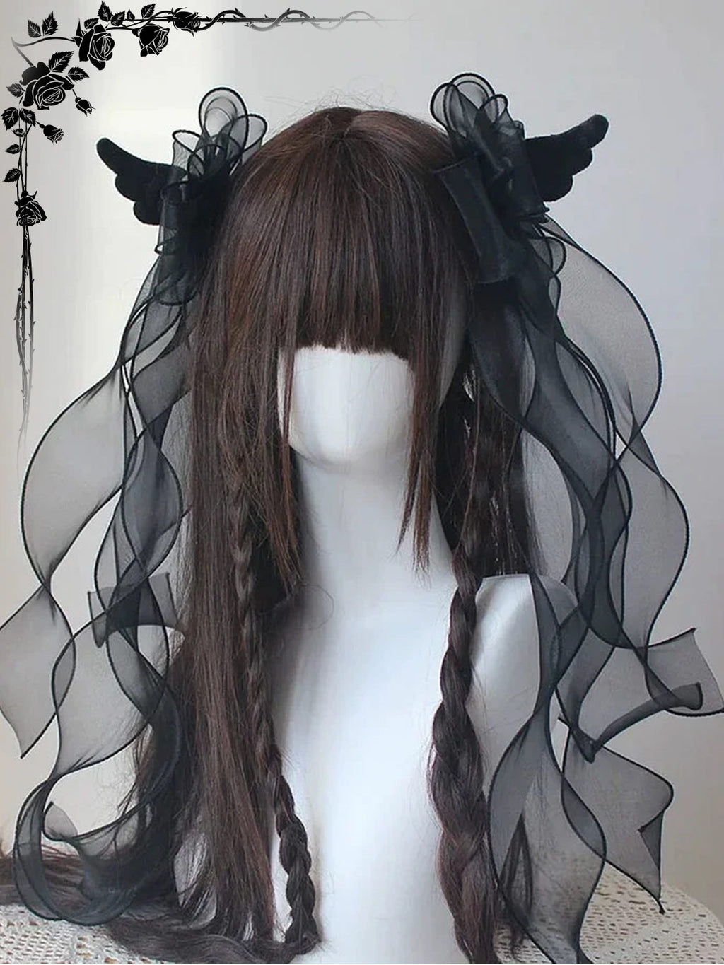 Hair Accessories Gothic Black Angel Wings Ribbon Bow Subculture Y2K Hairclip 2 Colors
