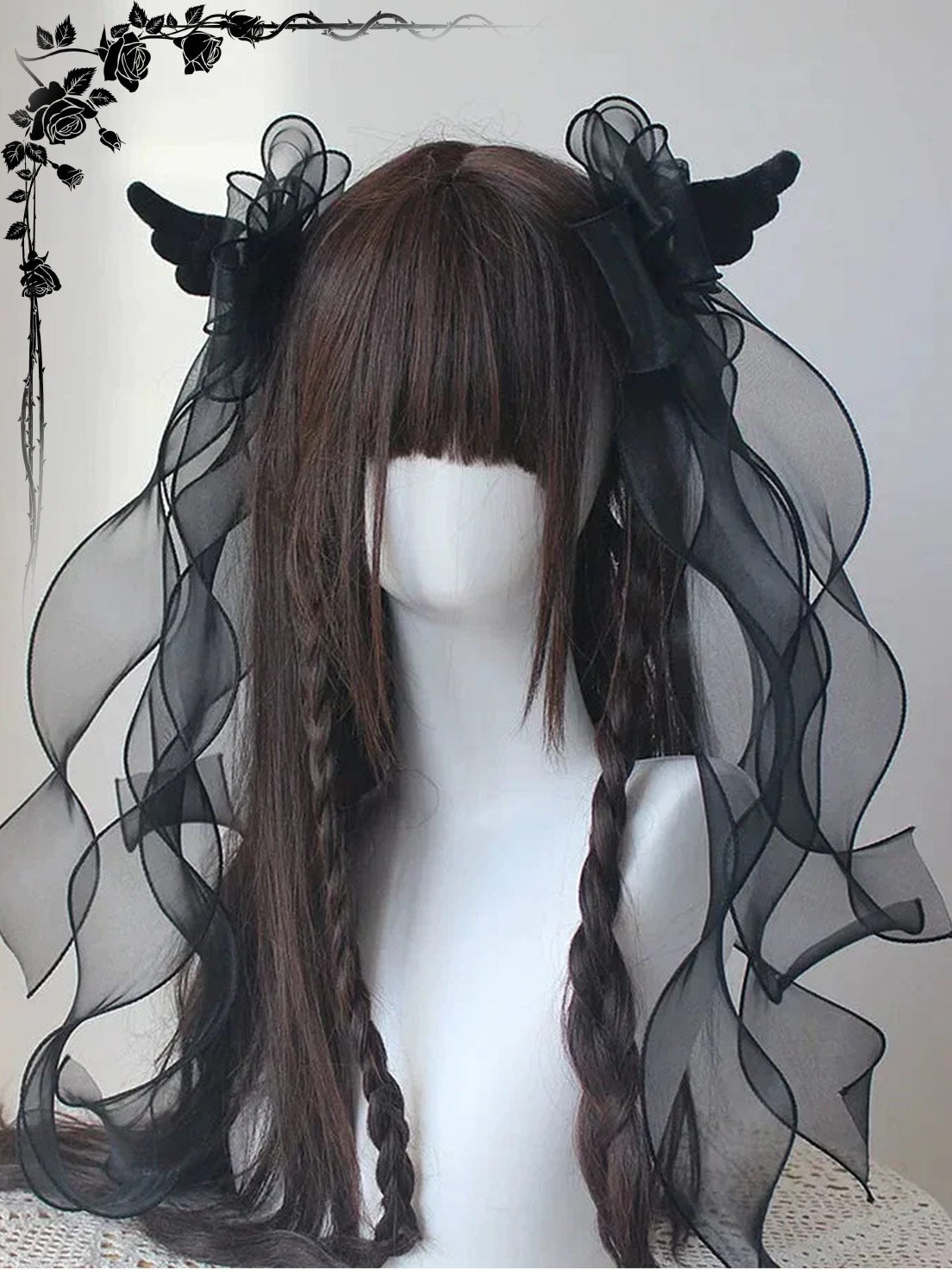 Hair Accessories Gothic Black Angel Wings Ribbon Bow Subculture Y2K Hairclip 2 Colors