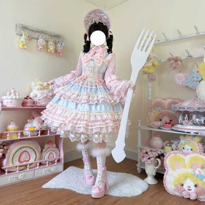 Hime Lolita Apricot Princess Dress with Ruffle Hem for Party Birthday