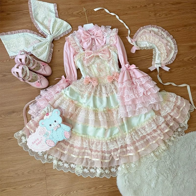 Hime Lolita Apricot Princess Dress with Ruffle Hem for Party Birthday