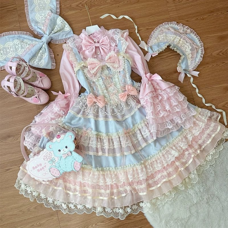 Hime Lolita Apricot Princess Dress with Ruffle Hem for Party Birthday