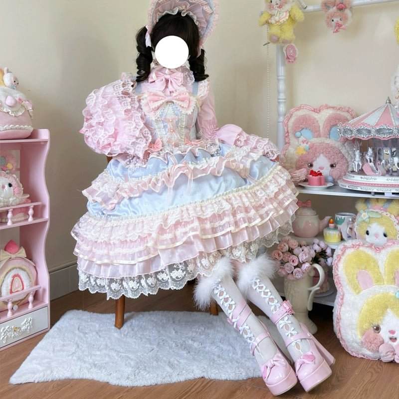 Hime Lolita Apricot Princess Dress with Ruffle Hem for Party Birthday