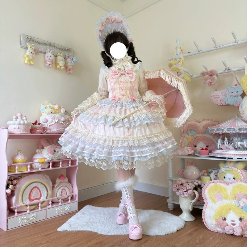 Hime Lolita Apricot Princess Dress with Ruffle Hem for Party Birthday