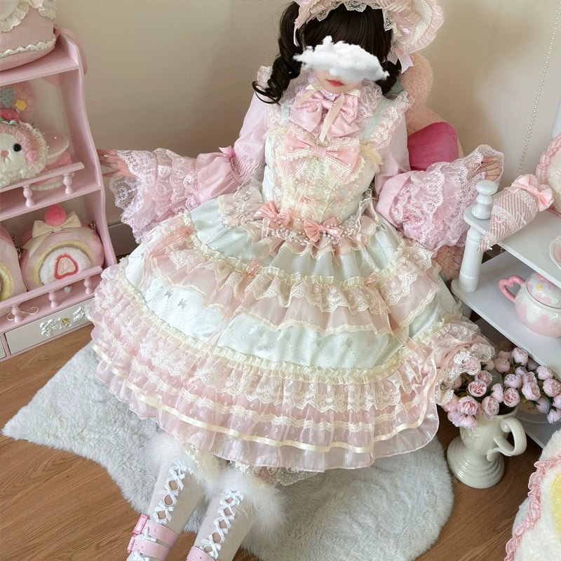 Hime Lolita Apricot Princess Dress with Ruffle Hem for Party Birthday