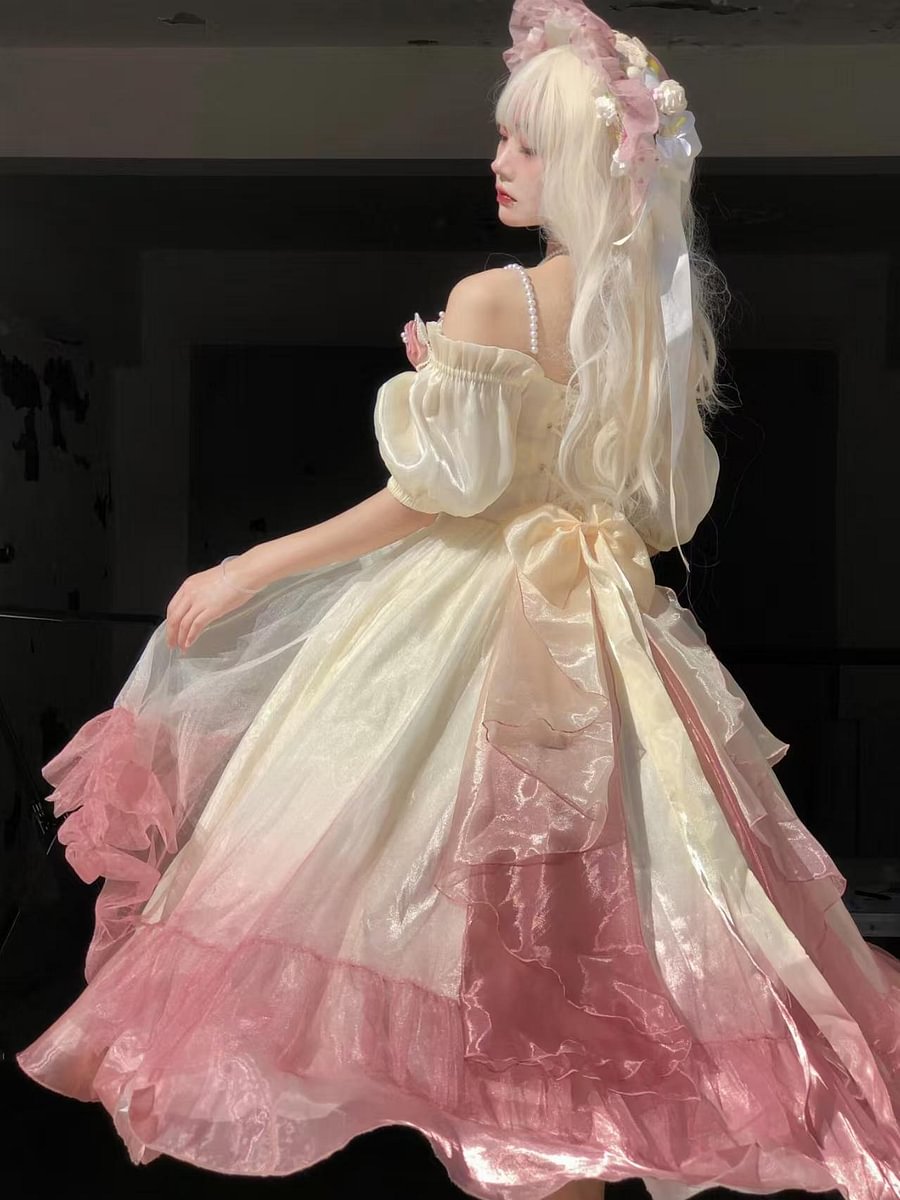 Hime Lolita Fairy Prom Rose Dress Elegant Mint Long Blue Dress for Graduation