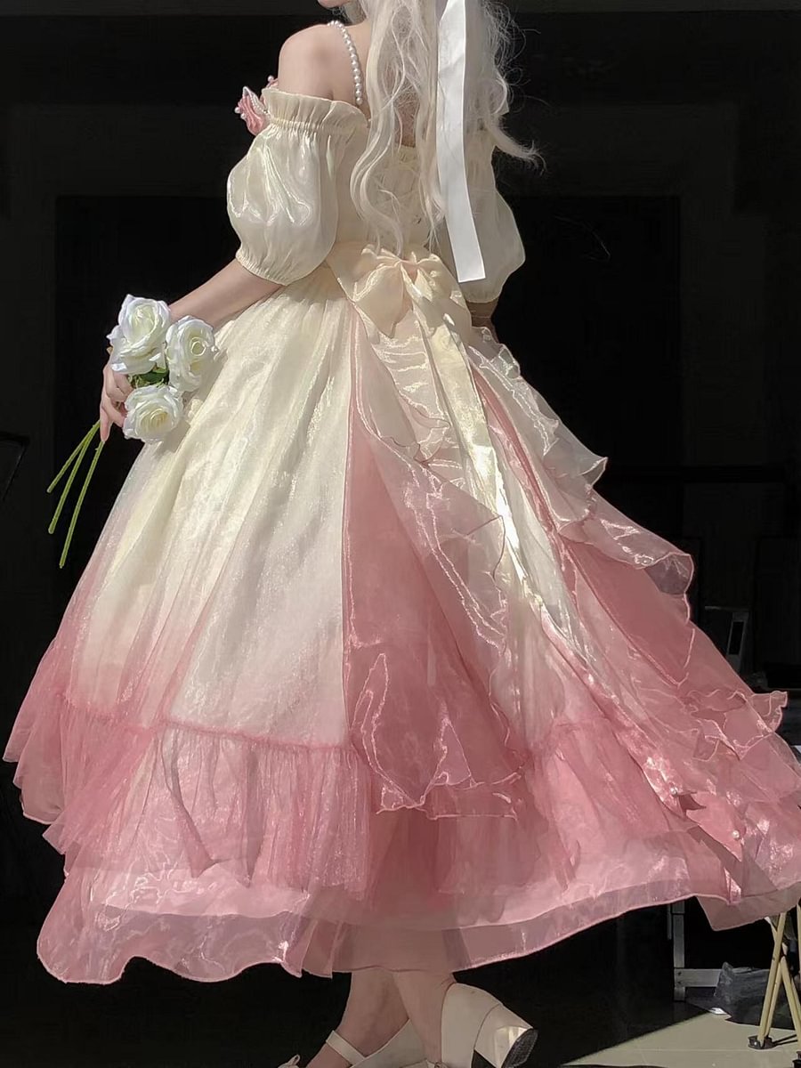 Hime Lolita Fairy Prom Rose Dress Elegant Mint Long Blue Dress for Graduation