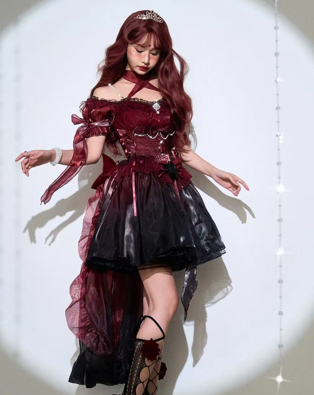 Hime Lolita Romantic Red Irregular Gradient Ball Gown Dress 2 Colors for Party