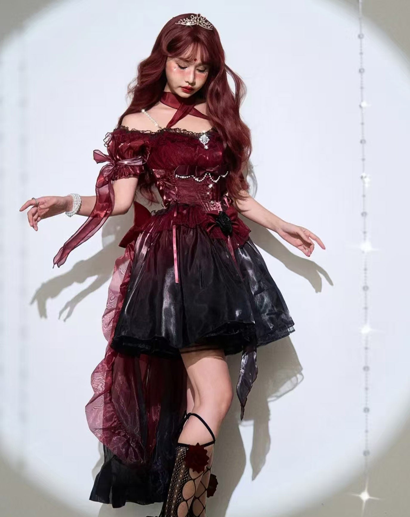 Hime Lolita Romantic Red Irregular Gradient Ball Gown Dress 2 Colors for Party