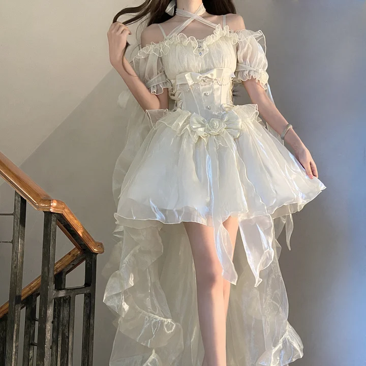 Hime Lolita Romantic Red Irregular Gradient Ball Gown Dress 2 Colors for Party