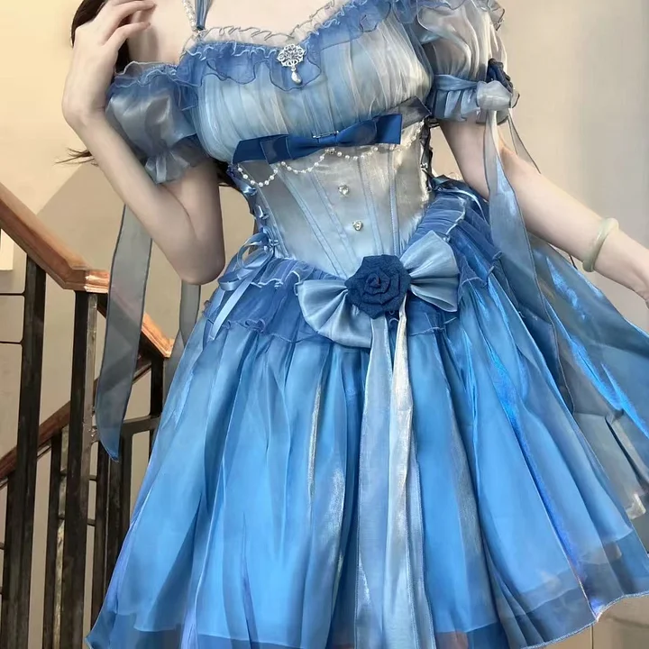 Hime Lolita Romantic Red Irregular Gradient Ball Gown Dress 2 Colors for Party