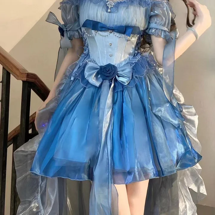 Hime Lolita Romantic Red Irregular Gradient Ball Gown Dress 2 Colors for Party