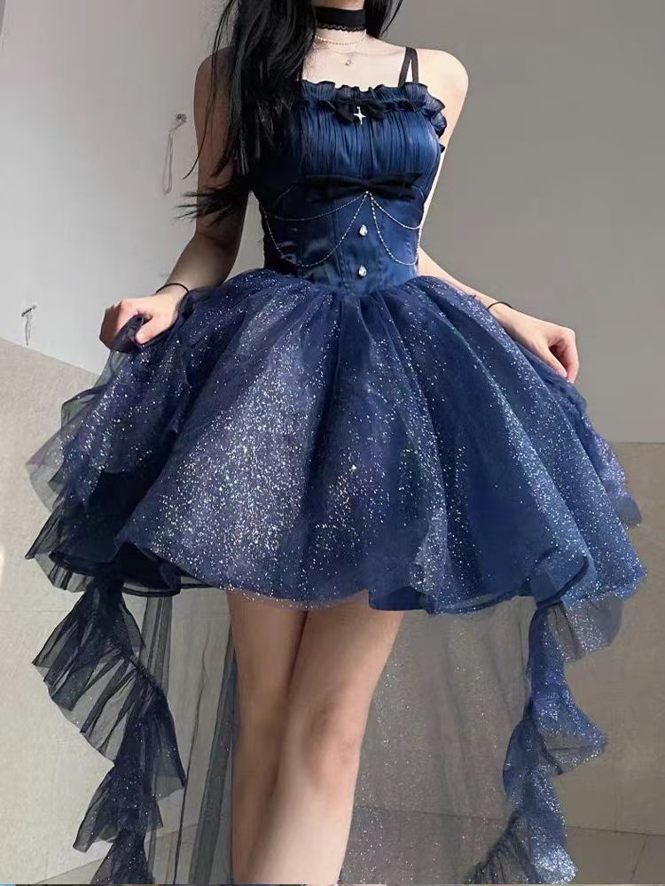 Hime Lolita Starry Night Princess Blue Ball Gown Prom Dresses for Party