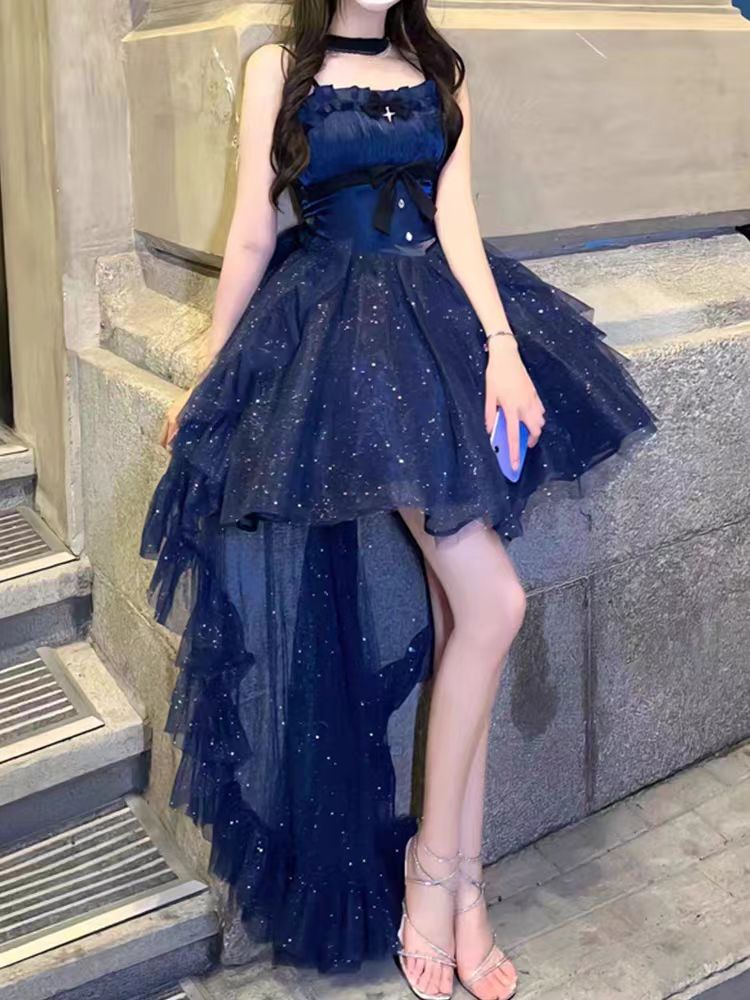 Hime Lolita Starry Night Princess Blue Ball Gown Prom Dresses for Party