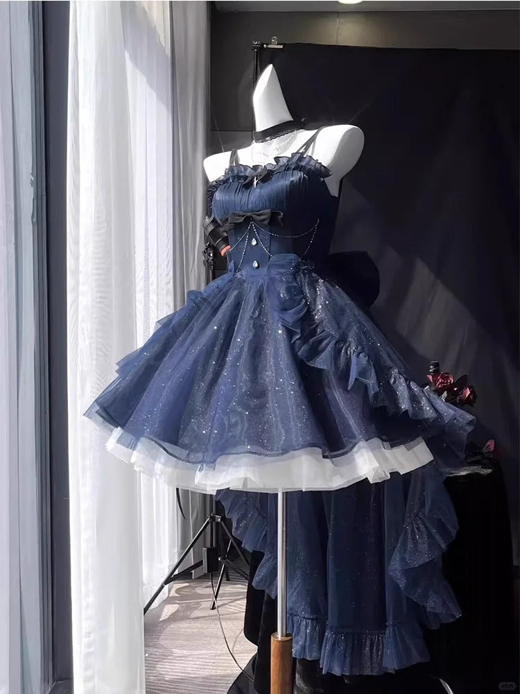 Hime Lolita Starry Night Princess Blue Ball Gown Prom Dresses for Party