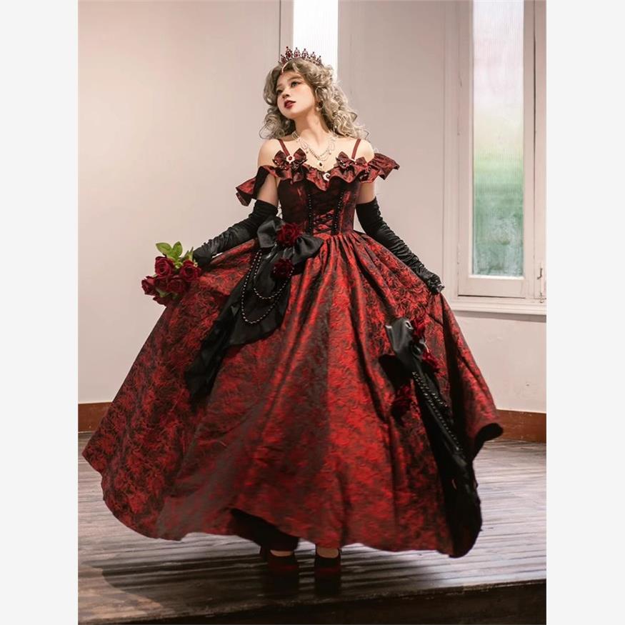 Hime Prom Lolita Black and Red Flower Gorgeous Elegant Princess for Birthday