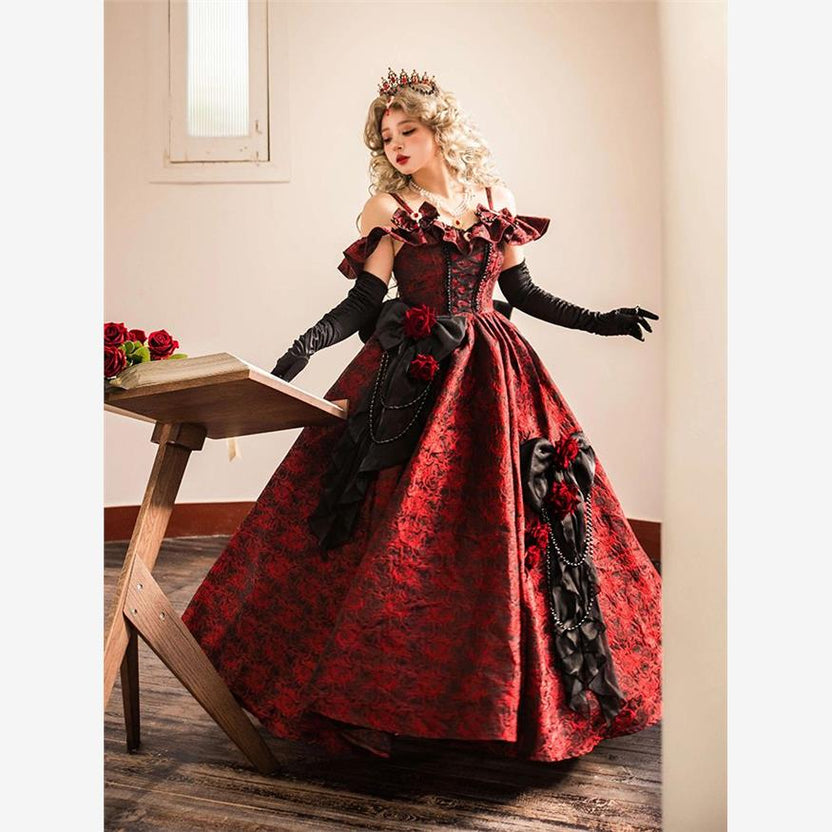 Hime Prom Lolita Black and Red Flower Gorgeous Elegant Princess for Birthday