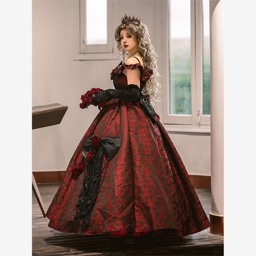 Hime Prom Lolita Black and Red Flower Gorgeous Elegant Princess for Birthday