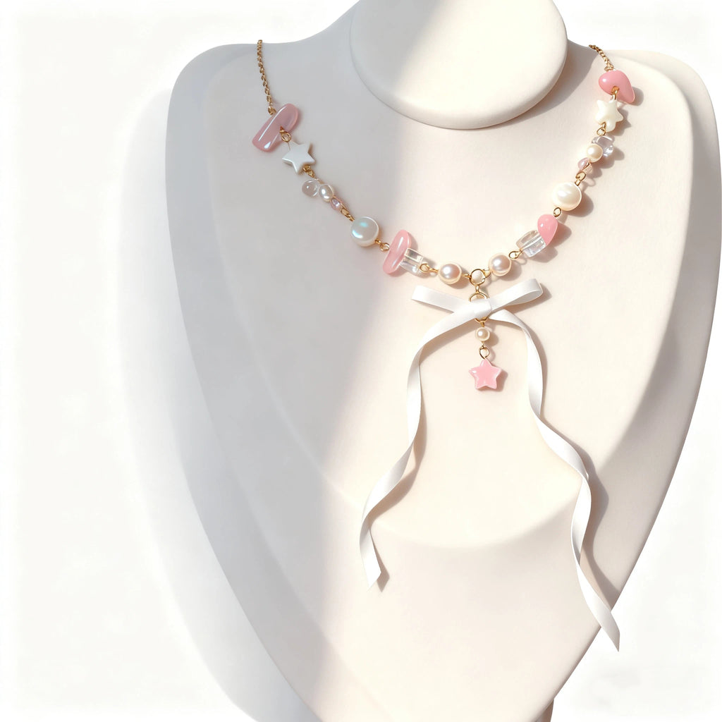 Lolita Accessories Ballet Style Pearl with Bow Exquisite Necklace Pentagram
