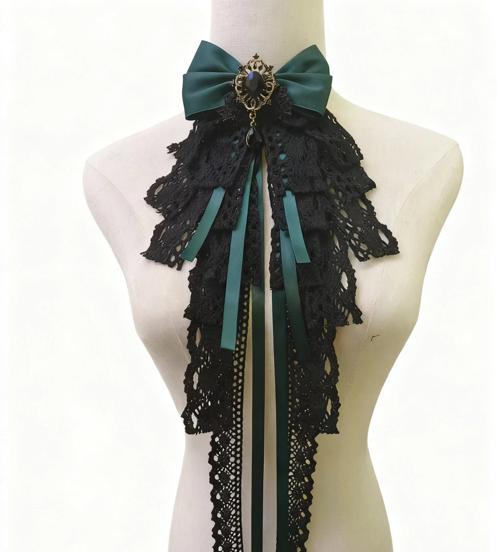 Lolita Accessories Black Gothic Court Elegant Saliva Towel Lace Bow Tie