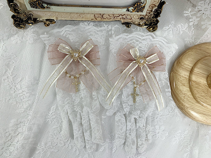 Lolita Accessories Black Handmade 5 Colors Gothic Elegant Lace Gemstone Gloves