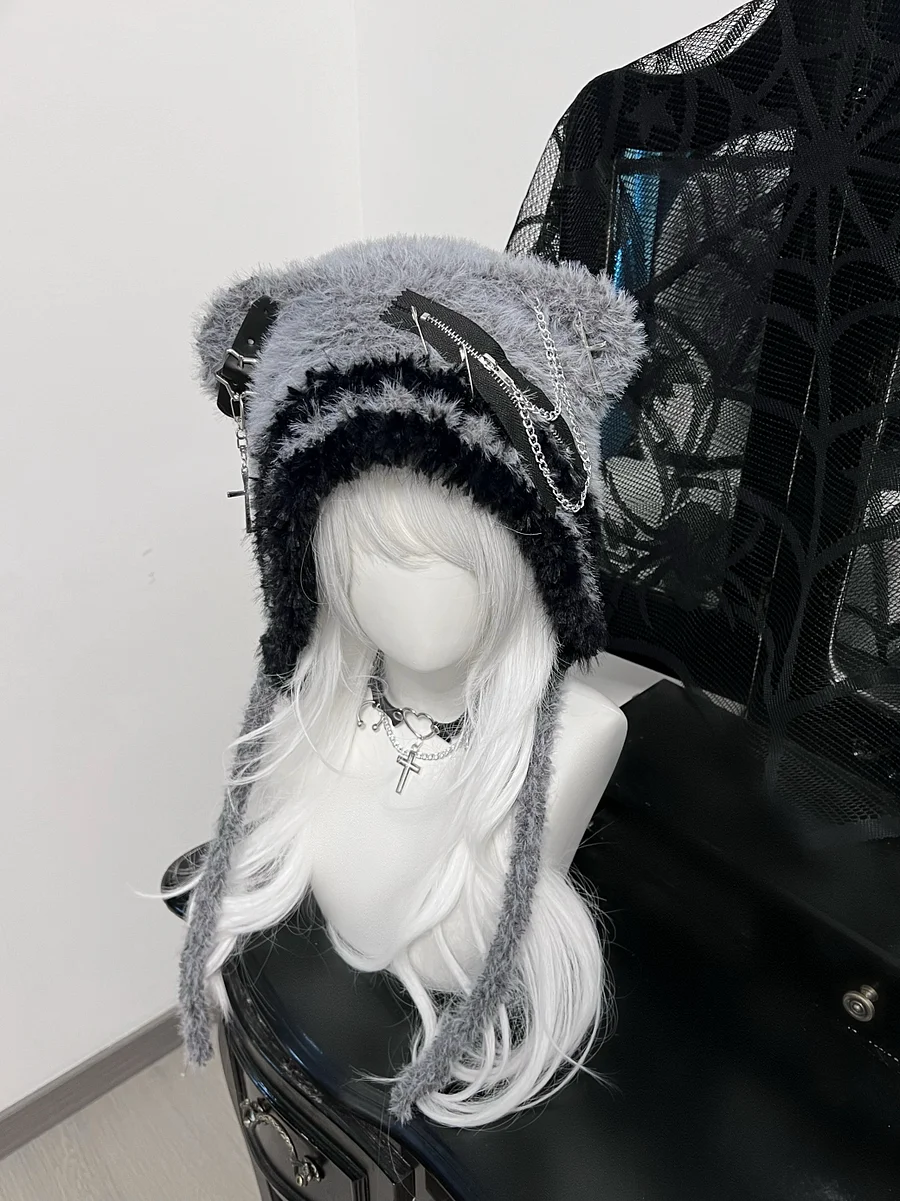 Lolita Accessories Dark Gray Bear Hat Cute Cross Star Wool Hat