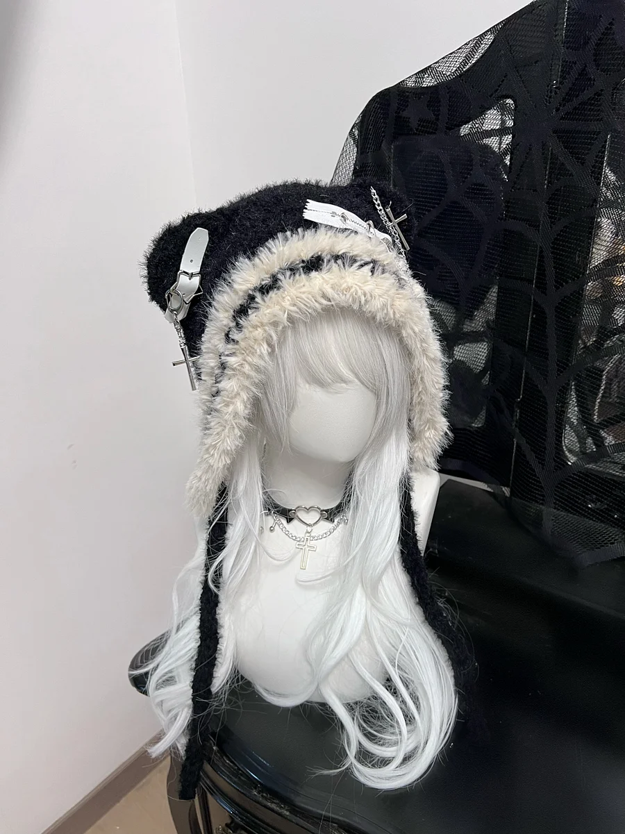 Lolita Accessories Dark Gray Bear Hat Cute Cross Star Wool Hat