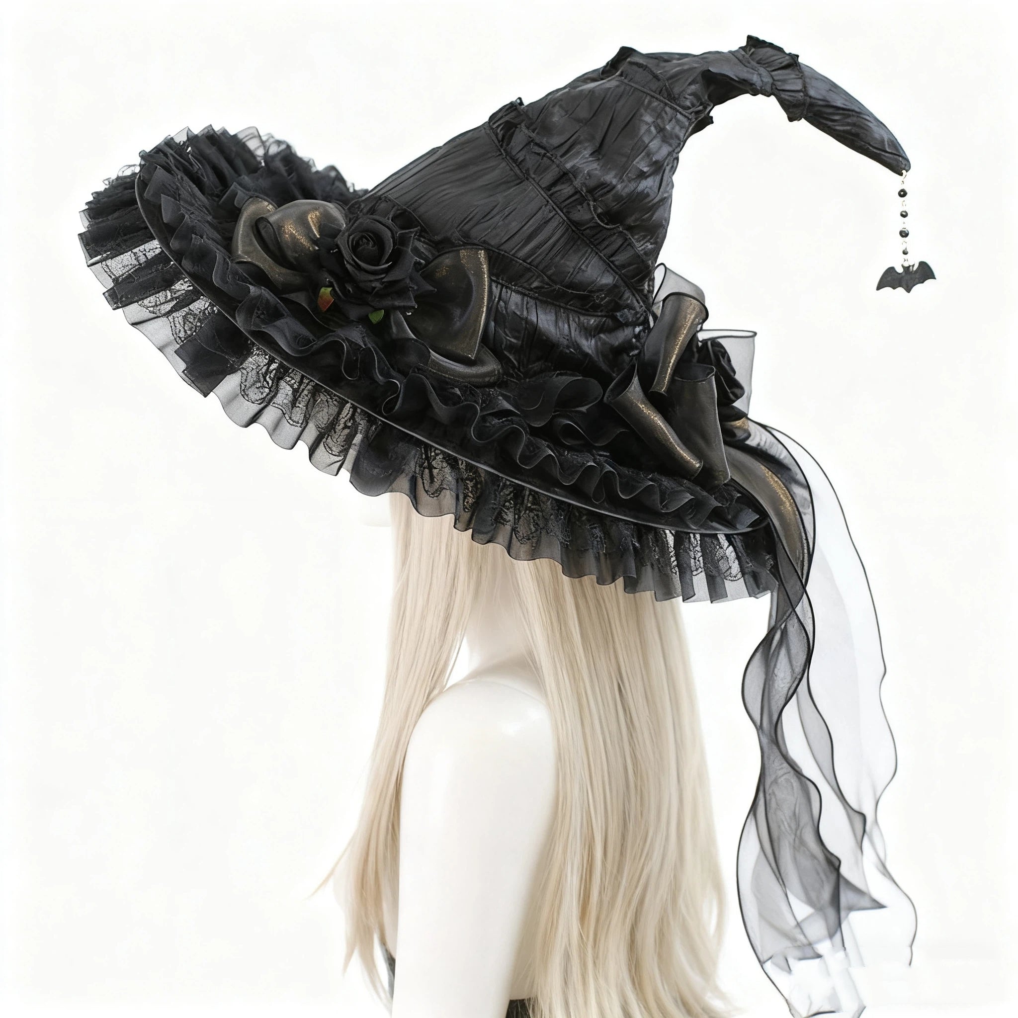 Lolita Accessories Goth Black Witch Hat Headgear Big Brim for Halloween