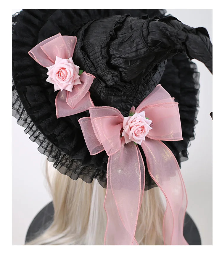 Lolita Accessories Goth Hat Decor 3 Colors Handmade Rose Ribbon Hair