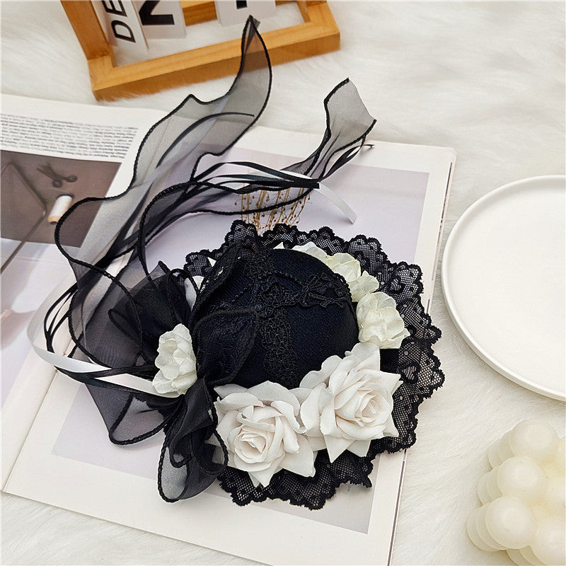 Lolita Accessories Goth Hat Decor Handmade Rose Ribbon Hair