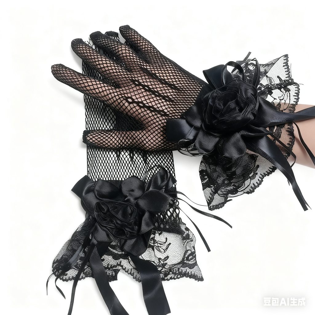Lolita Accessories Gothic Black Dark Rose Vintage  Mesh Lace Gloves for Halloween