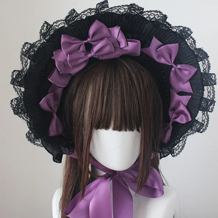 Lolita Accessories Gothic Bonnet Hat Lace Bow White Pastoral Cute Headwear 2 Colors