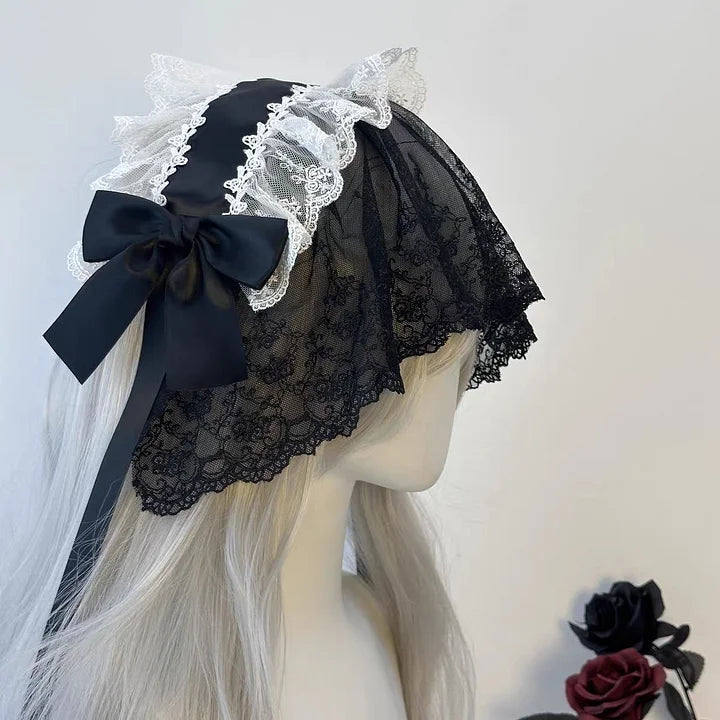 Lolita Accessories Gothic Lace Hair Headband Nun Style Veil for Halloween