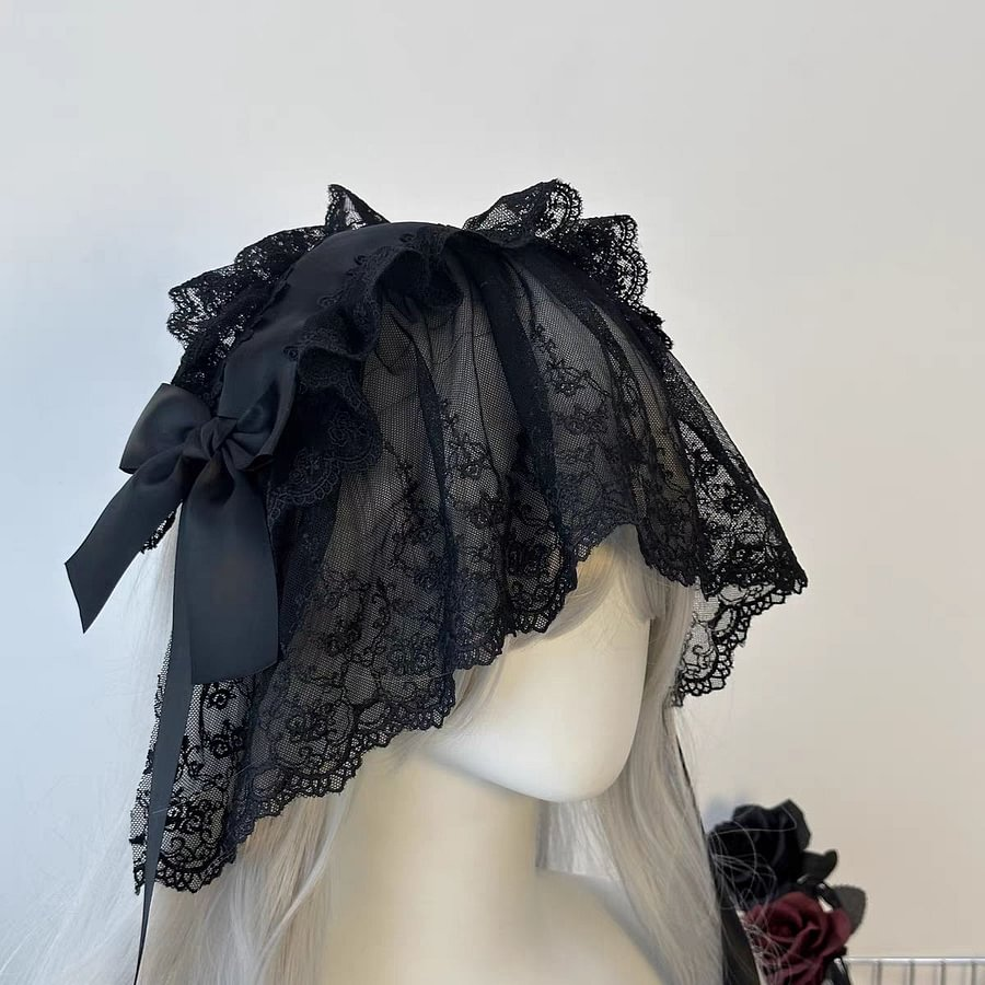 Lolita Accessories Gothic Lace Hair Headband Nun Style Veil for Halloween