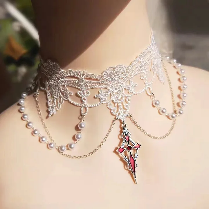 Lolita Accessories Gothic Lace Pearl Necklace Gorgeous Choker