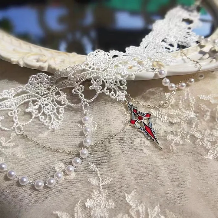 Lolita Accessories Gothic Lace Pearl Necklace Gorgeous Choker