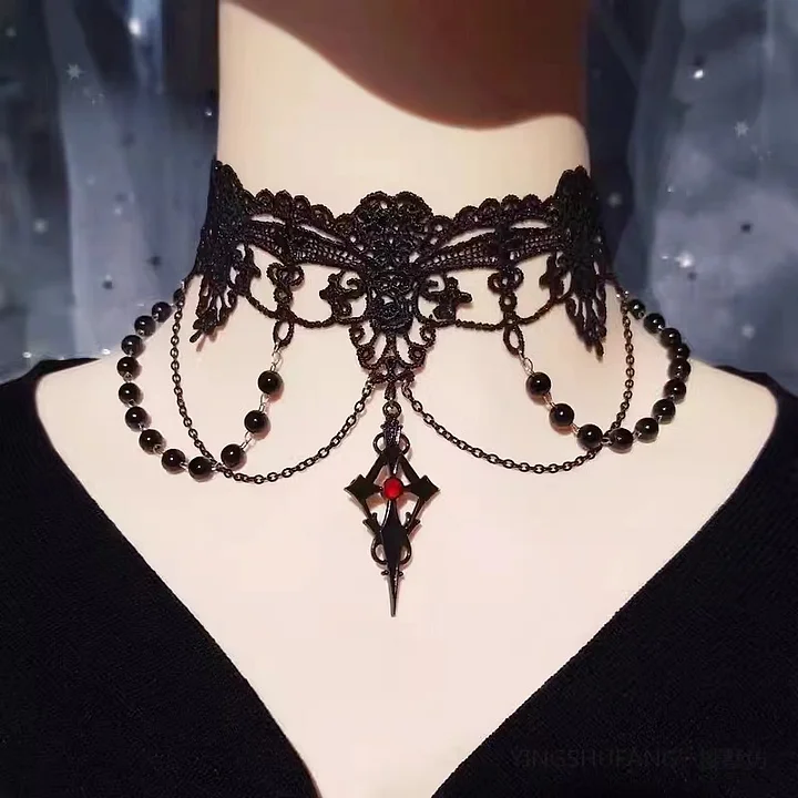 Lolita Accessories Gothic Lace Pearl Necklace Gorgeous Choker