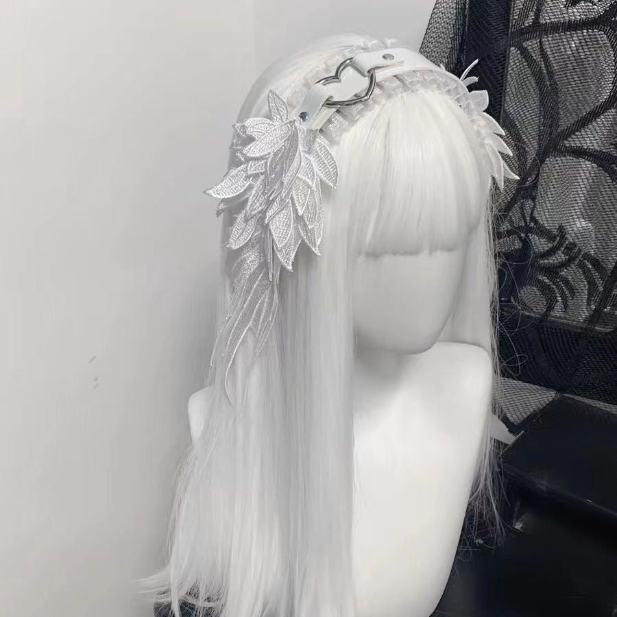 Lolita Accessories Gothic White Angel Wings Y2K Hairband Hair 2 Colors