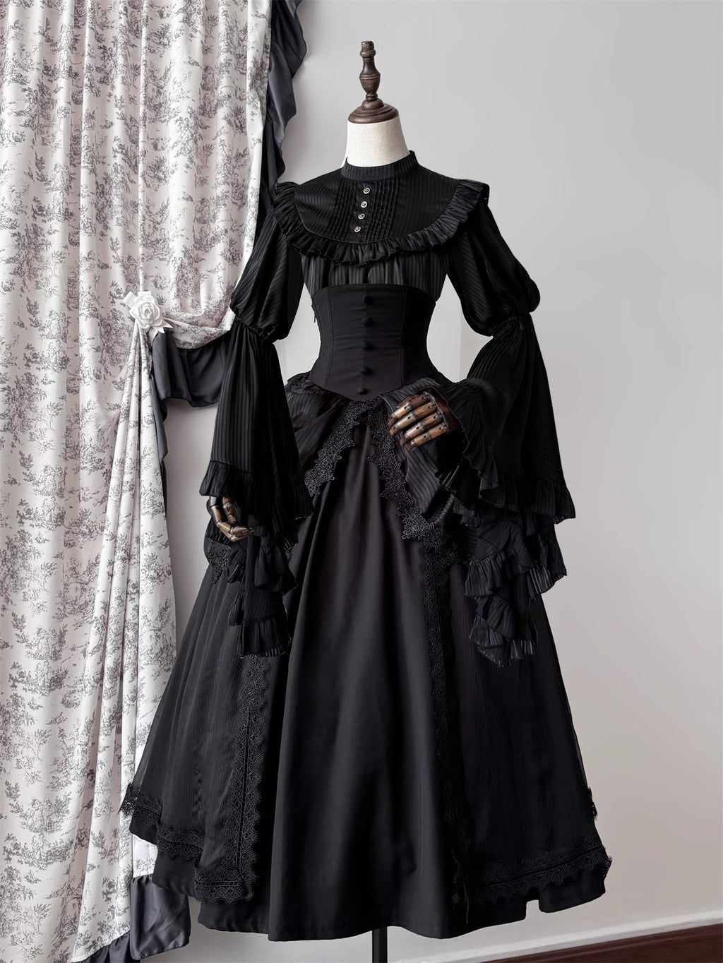 Gothic Prom Lolita Ruffles Black Long Skirt Court Style for Costume Halloween