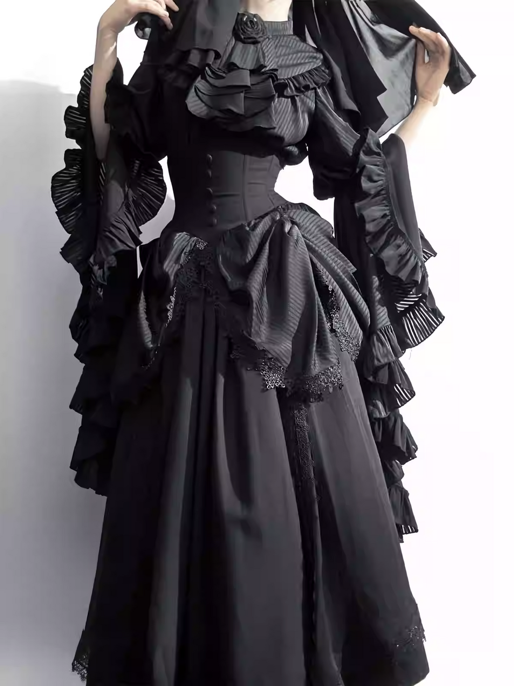 Gothic Prom Lolita Ruffles Black Long Skirt Court Style for Costume Halloween