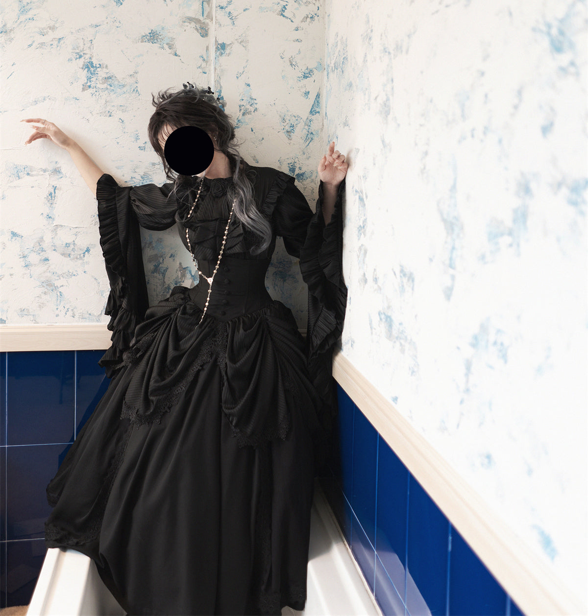 Gothic Prom Lolita Ruffles Black Long Skirt Court Style for Costume Halloween