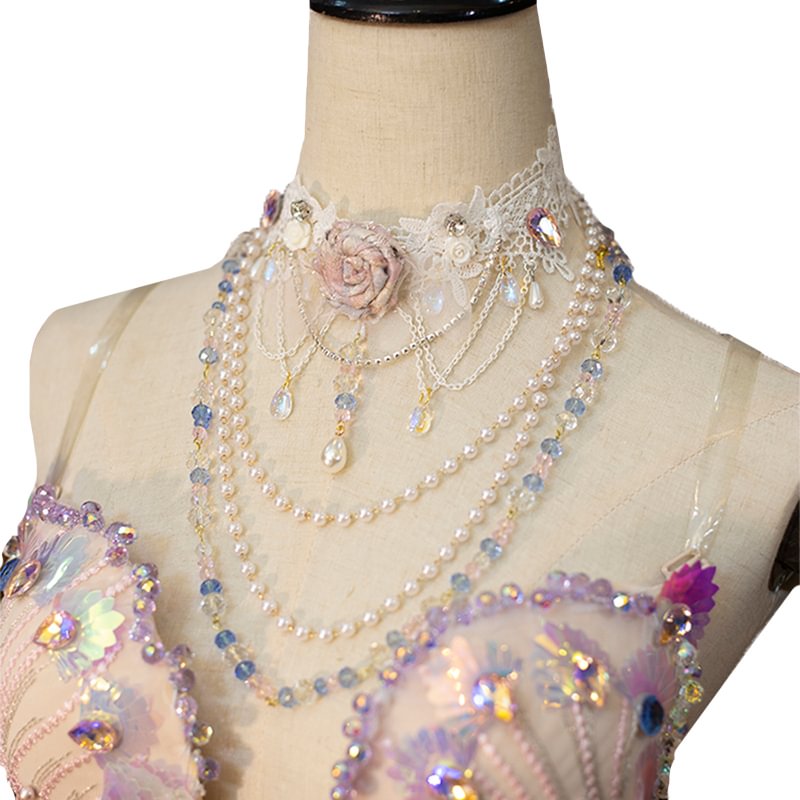 Lolita Accessories Handmade Choker Pearl Crystal Rose Lace Necklace